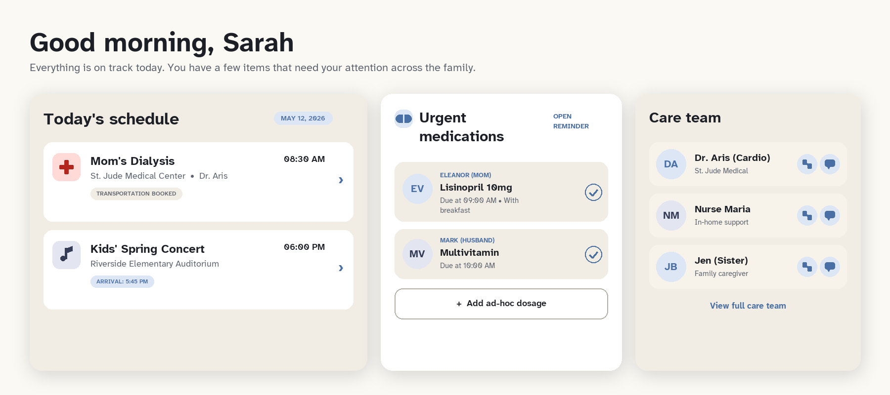 Preview of the FamilyCareHQ dashboard